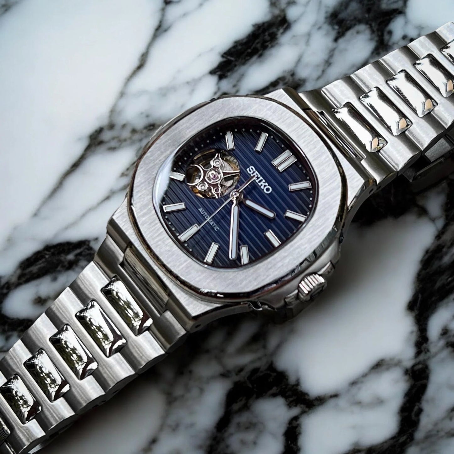 Seiko Mod Nautilus "Open Heart Dark Blue"