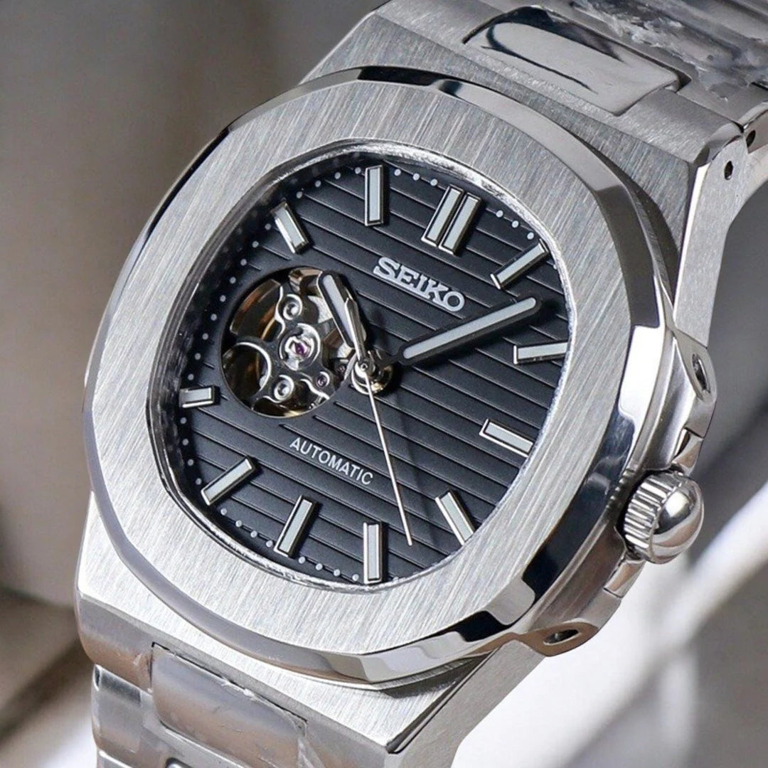 Seiko Mod Nautilus "Open Heart Black"