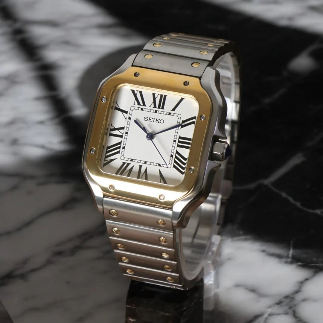 Seiko Mod Santos "Two Tone Gold & Steel"