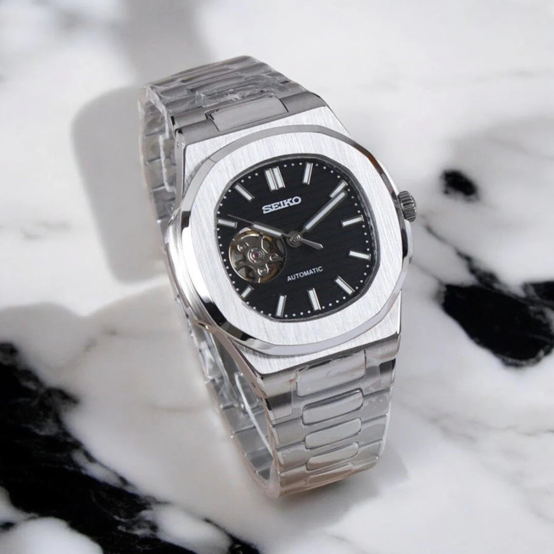 Seiko Mod Nautilus "Open Heart Black"